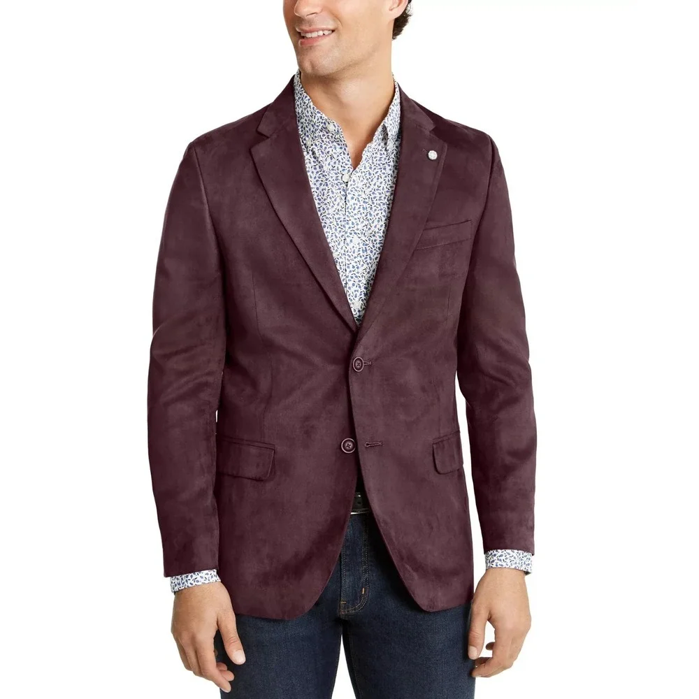 Nautica Men's Modern-Fit Faux-Suede Blazer Sport Coat Jacket Size 42L Burgundy